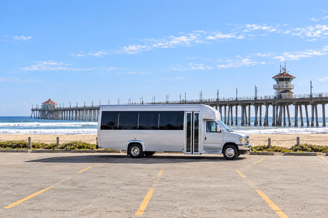 Huntington Beach 18 passenger party bus rental exterior