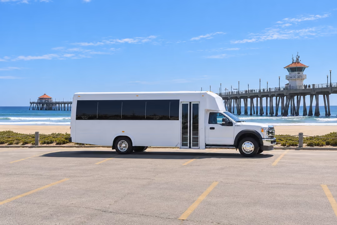 Huntington Beach 25 passenger party bus rental exterior