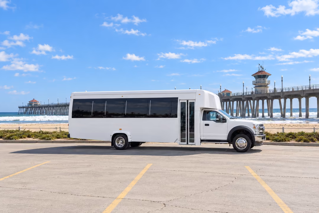Huntington Beach 30 passenger party bus rental exterior