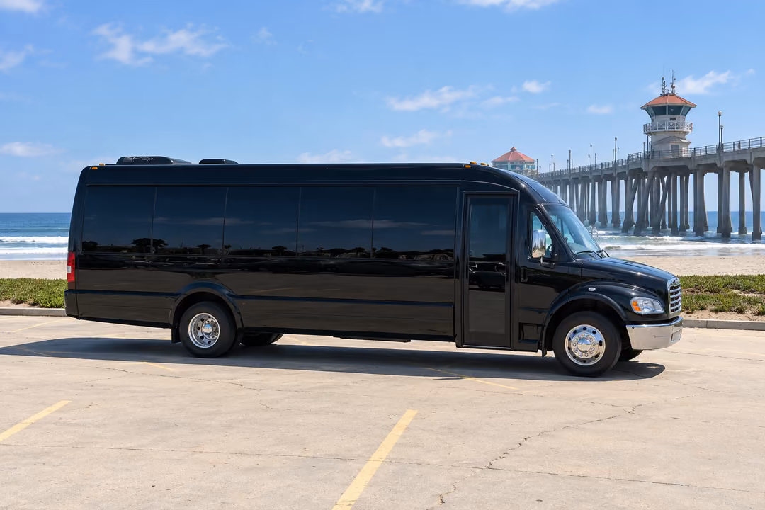 Huntington Beach 40 passenger party bus rental exterior