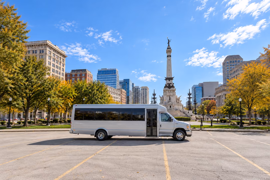 Indianapolis 18 passenger party bus rental exterior