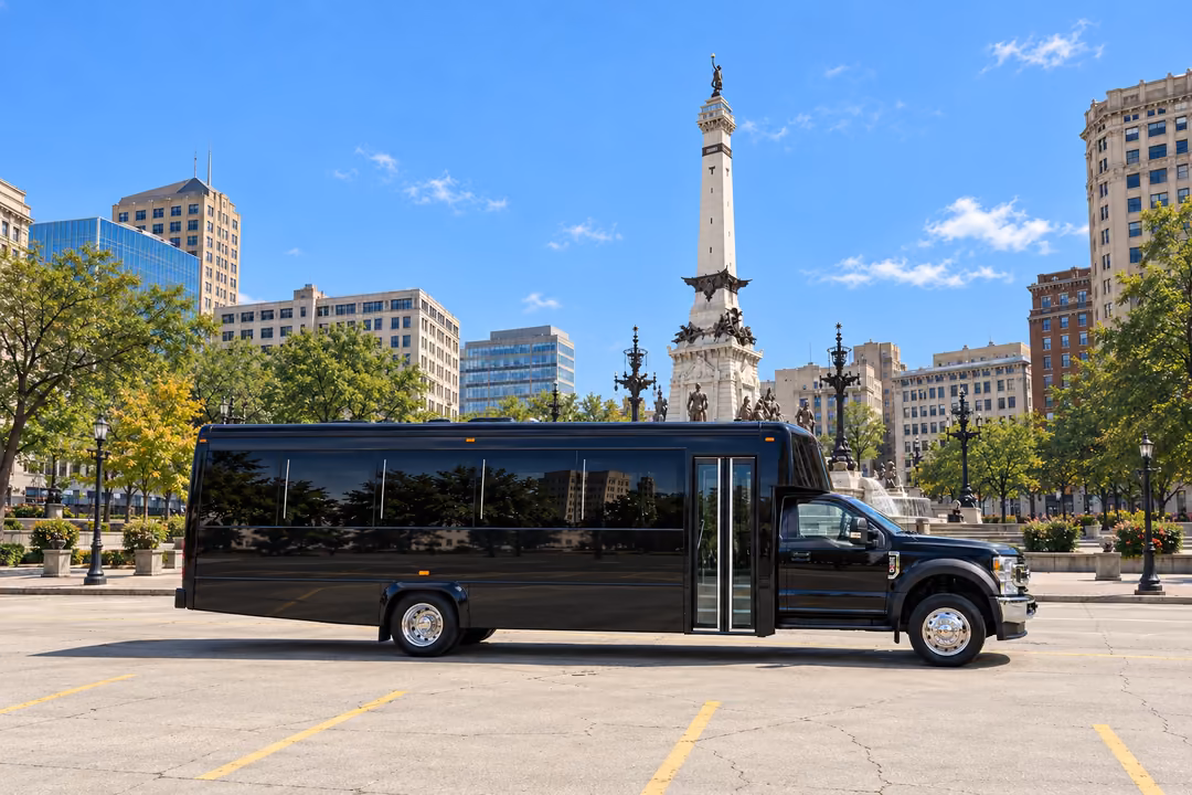 Indianapolis 28 passenger party bus rental exterior