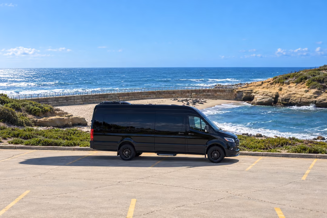 La Jolla 14 passenger Sprinter limo rental exterior