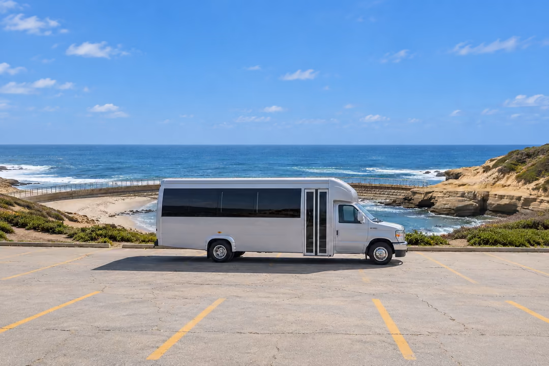 La Jolla 18 passenger party bus rental exterior
