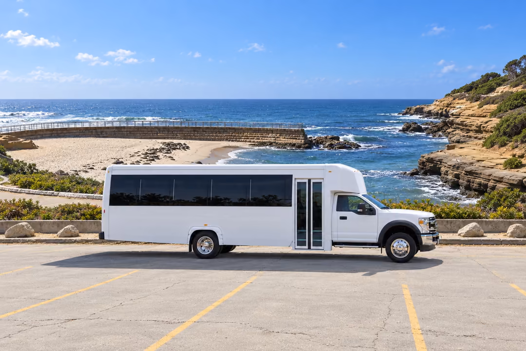 La Jolla 30 passenger party bus rental exterior
