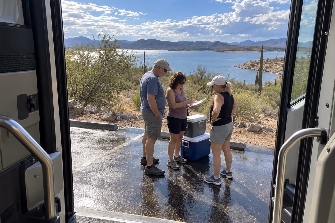 Lake Pleasant charter bus rentals from Peoria AZ