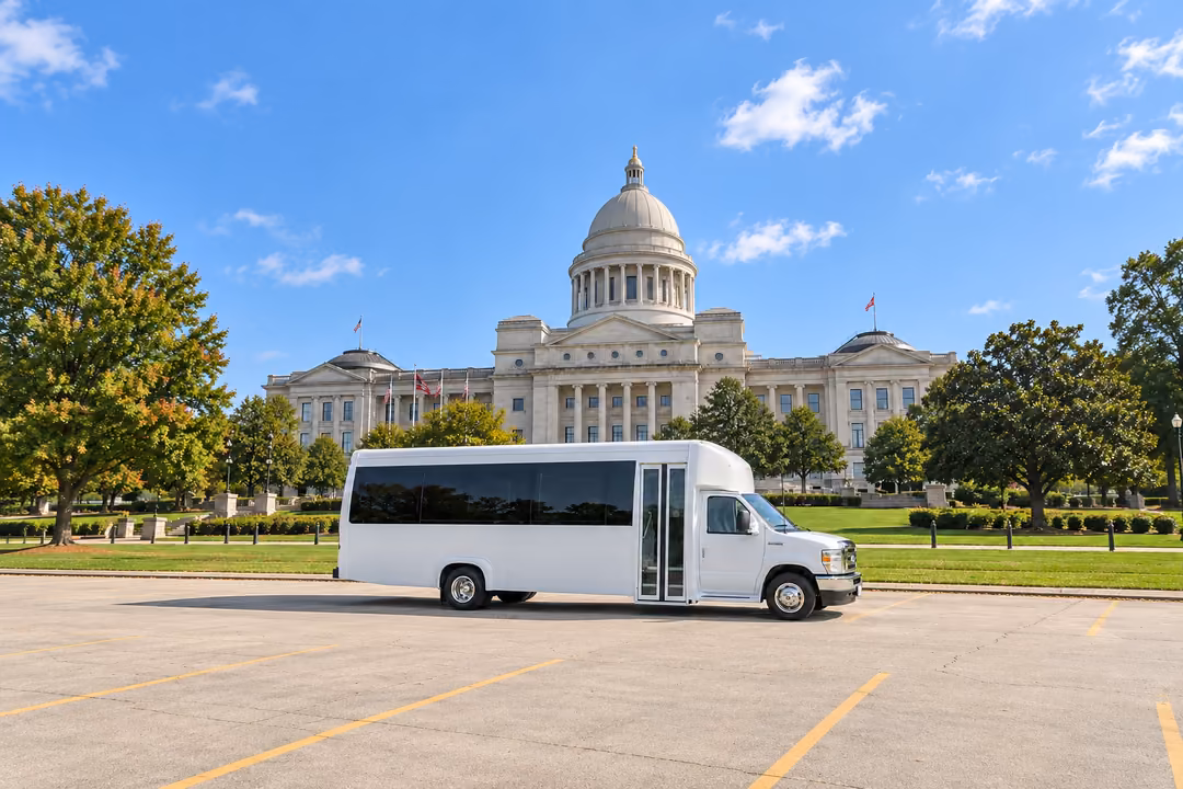 Little Rock 15 passenger party bus rental exterior