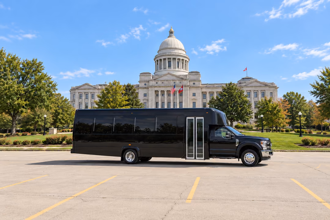 Little Rock 28 passenger party bus rental exterior