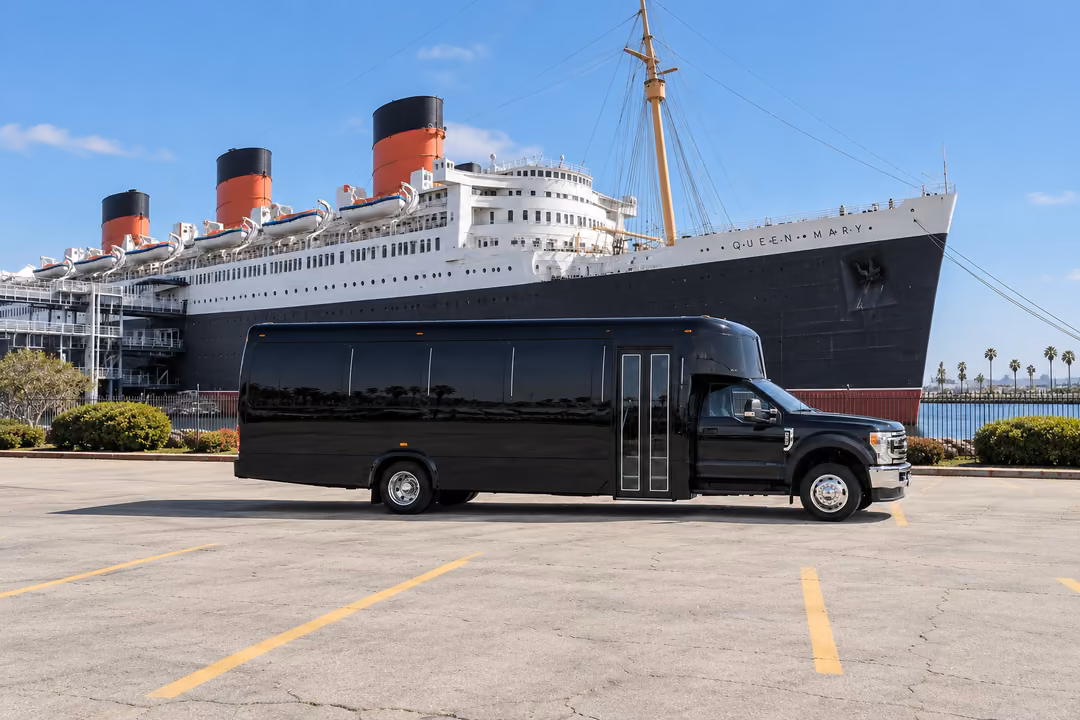 Long Beach 28 passenger party bus rental exterior