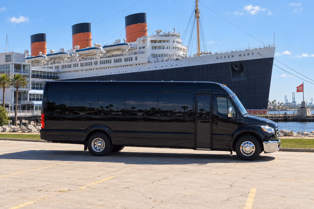 Long Beach 40 passenger party bus rental exterior