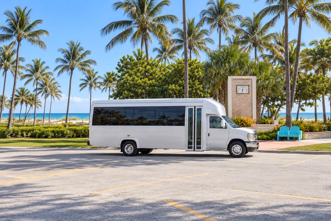 Miami Beach 18 passenger party bus rental exterior
