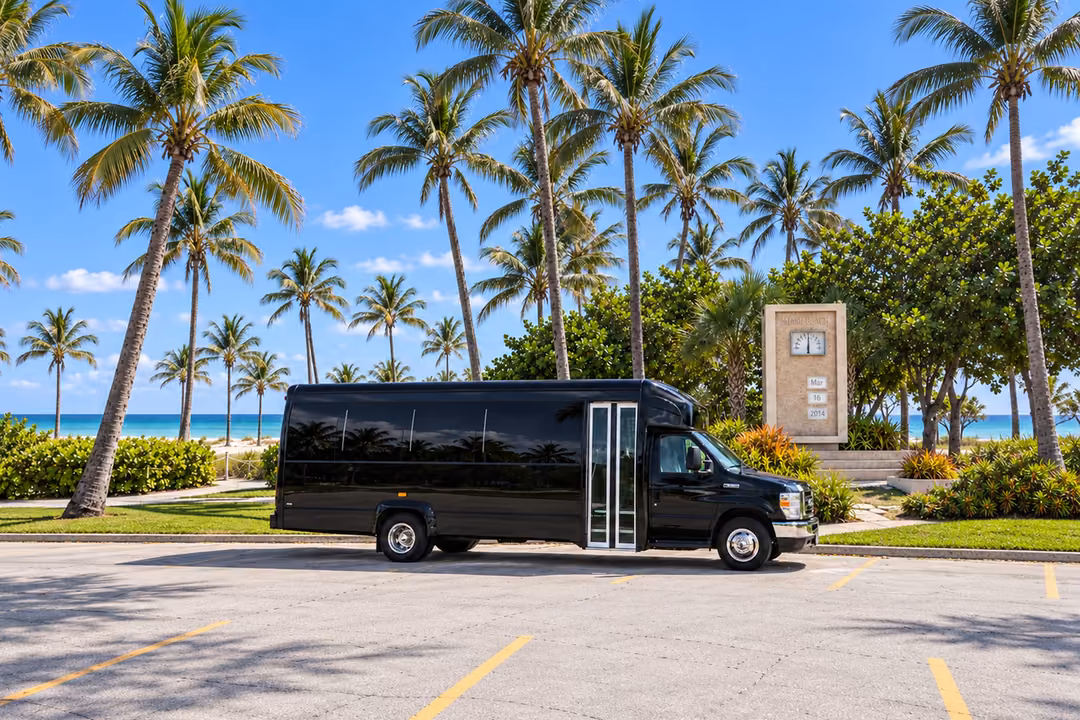 Miami Beach 20 passenger party bus rental exterior