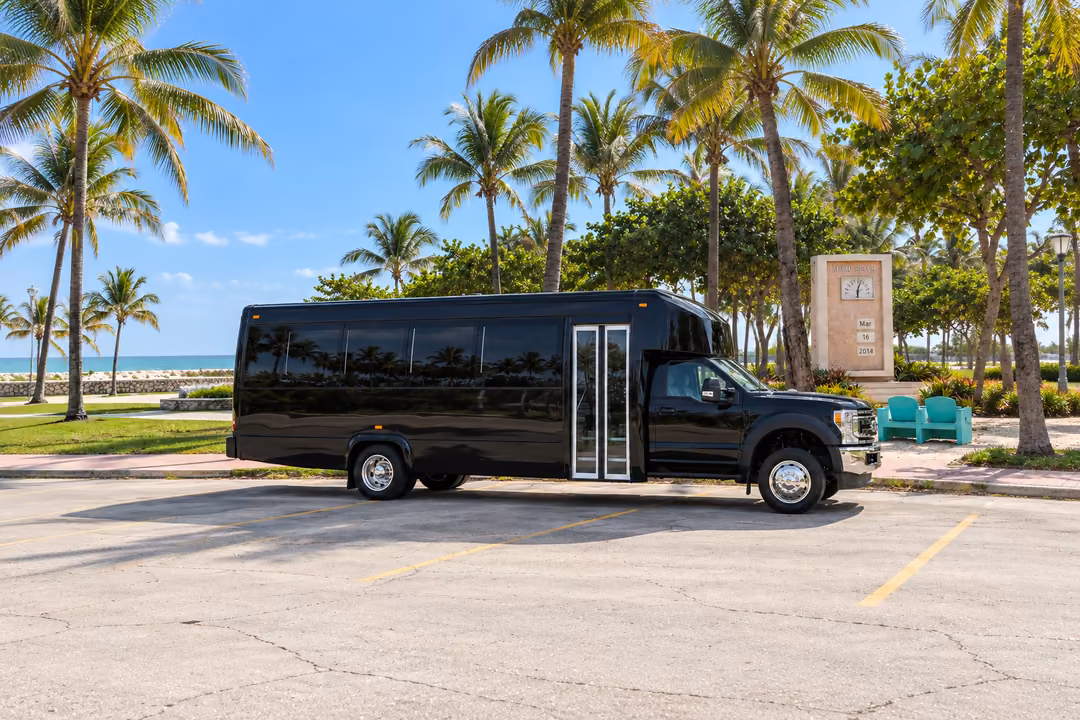 Miami Beach 28 passenger party bus rental exterior