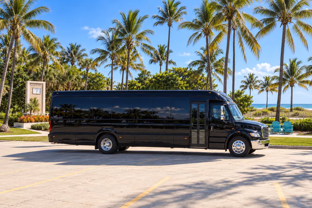 Miami Beach 40 passenger party bus rental exterior