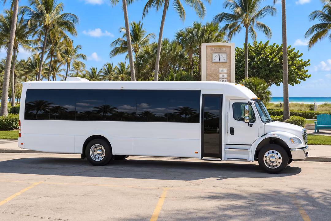Miami Beach 50 passenger party bus rental exterior