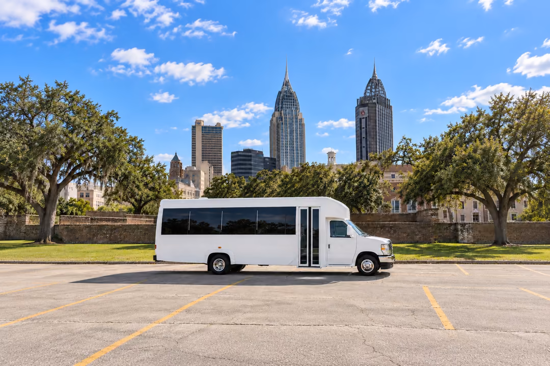 Mobile 15 passenger party bus rental exterior