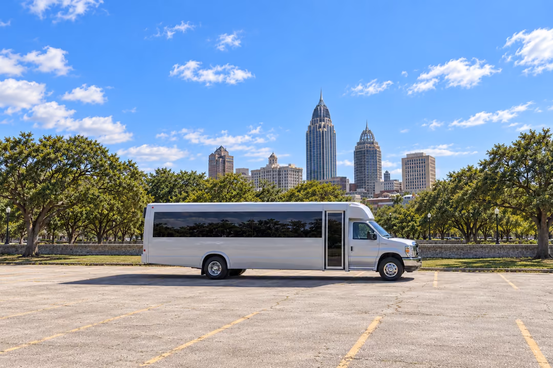 Mobile 18 passenger party bus rental exterior
