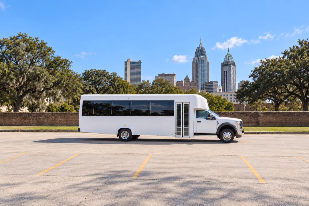 Mobile 25 passenger party bus rental exterior