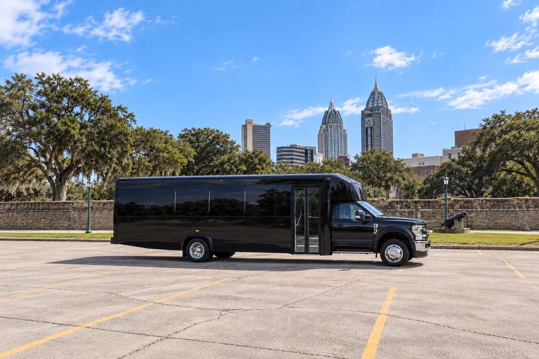 Mobile 28 passenger party bus rental exterior