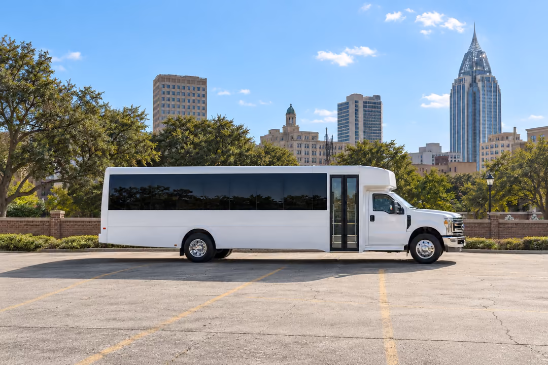 Mobile 30 passenger party bus rental exterior