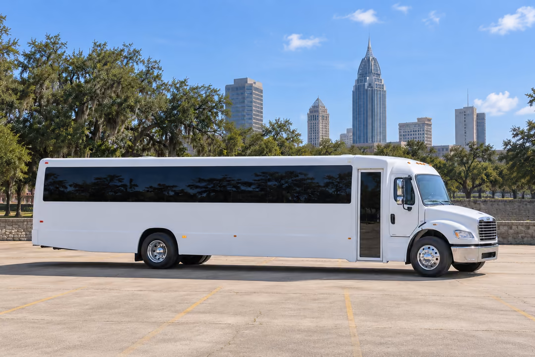Mobile 50 passenger party bus rental exterior