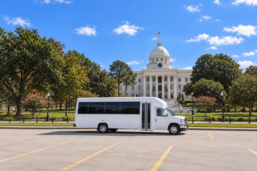 Montgomery 15 passenger party bus rental exterior