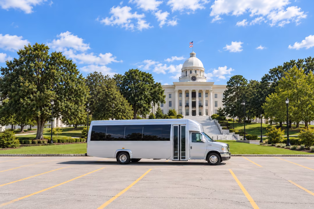 Montgomery 18 passenger party bus rental exterior
