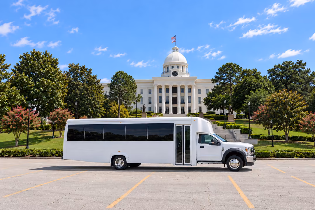 Montgomery 30 passenger party bus rental exterior