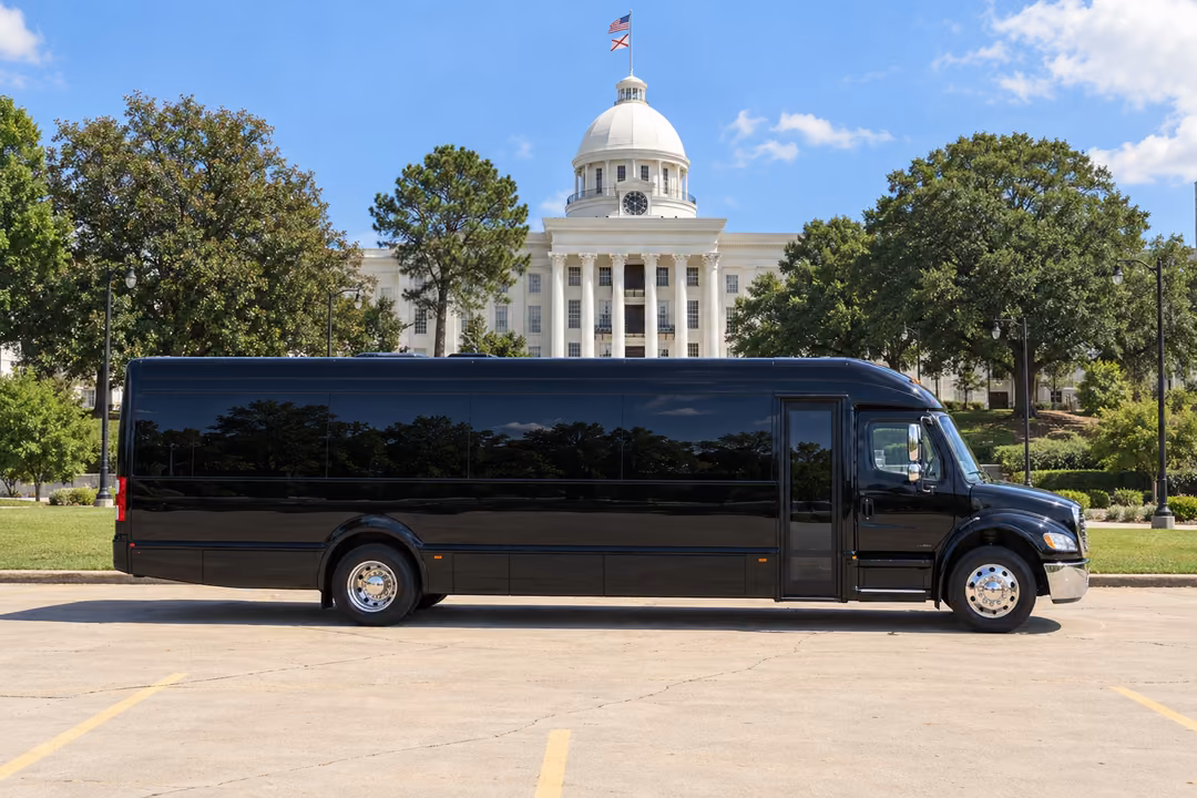 Montgomery 40 passenger party bus rental exterior