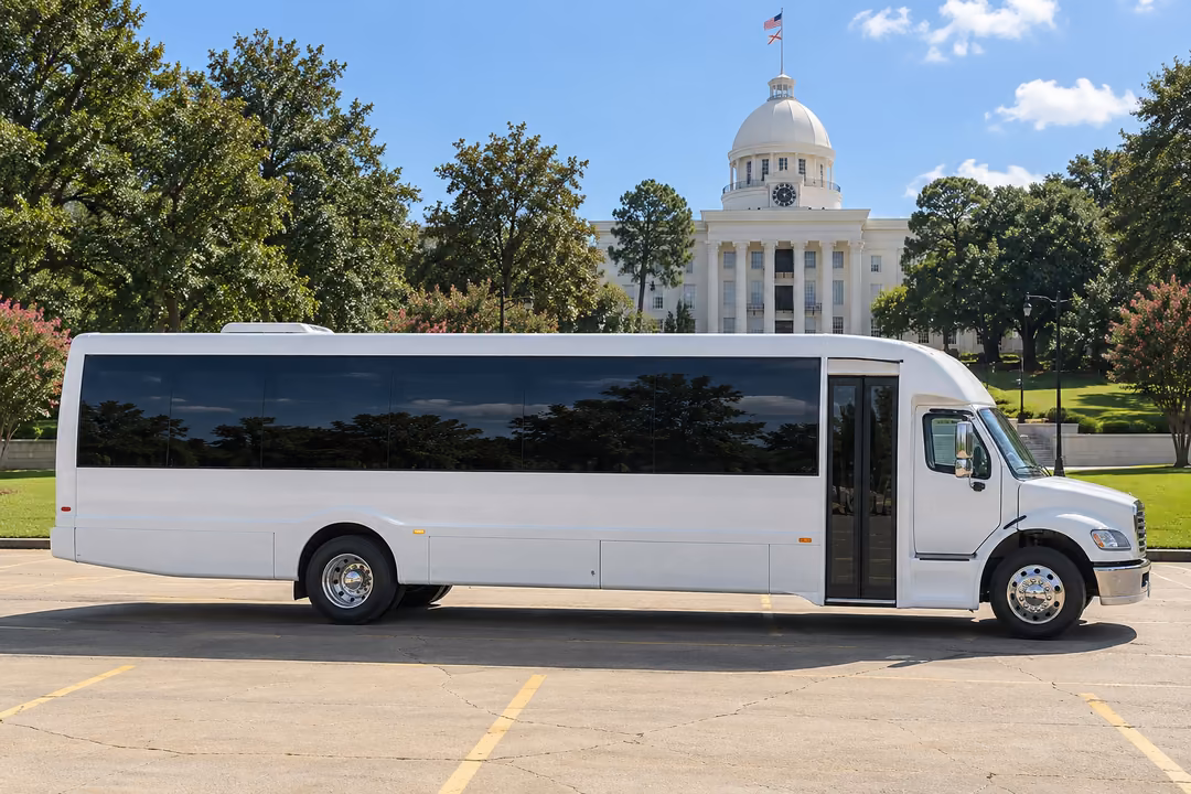Montgomery 50 passenger party bus rental exterior