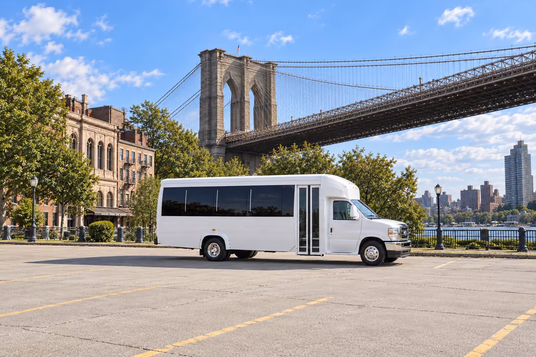 New York 15 passenger party bus rental exterior