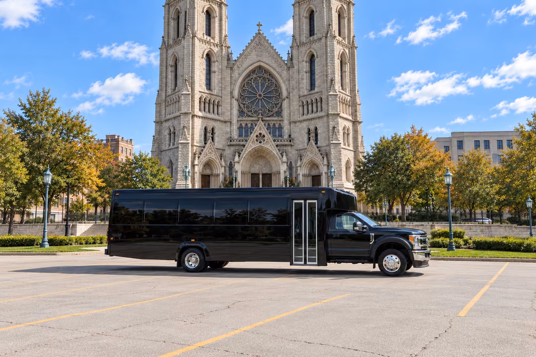 Newark NJ 28 passenger party bus rental exterior
