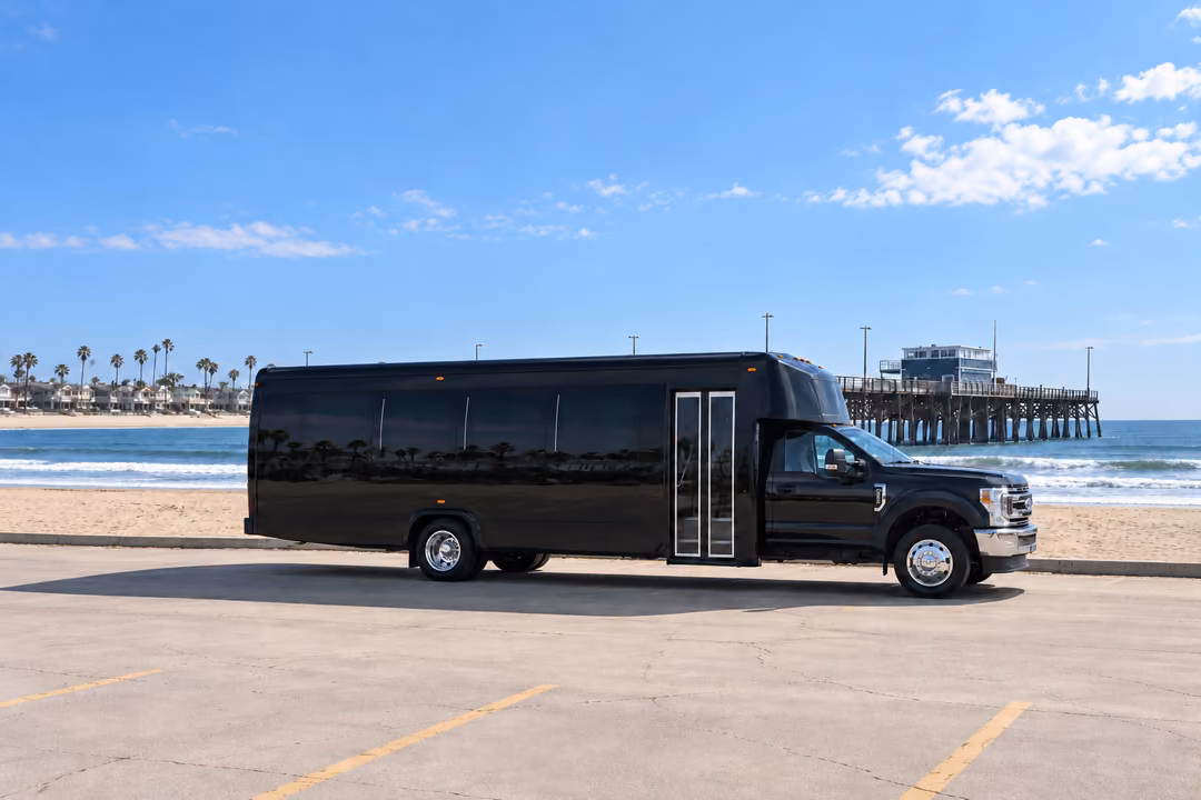 Newport Beach 28 passenger party bus rental exterior