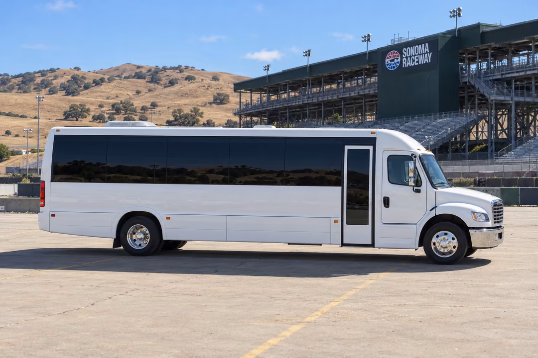 Novato 50 passenger party bus rental exterior