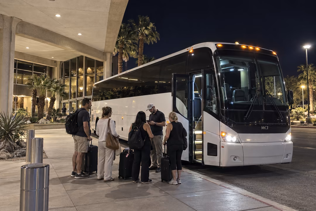 Party bus airport pickups at Palm Springs international airport
