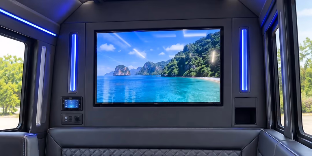 Party bus flat panel TVs