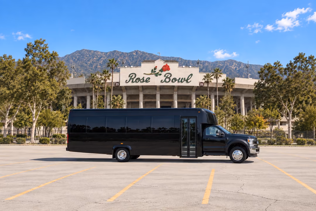 Pasadena 28 passenger party bus rental exterior