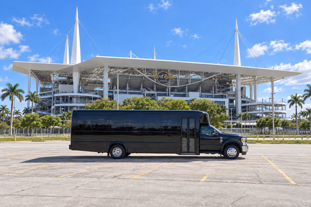 Pembroke Pines 28 passenger party bus rental exterior