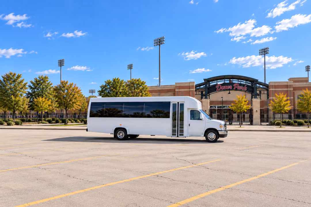 Peoria IL 15 passenger party bus rental exterior