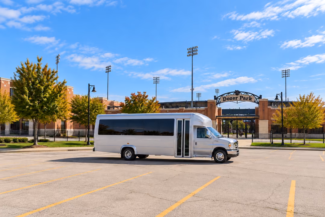 Peoria IL 18 passenger party bus rental exterior
