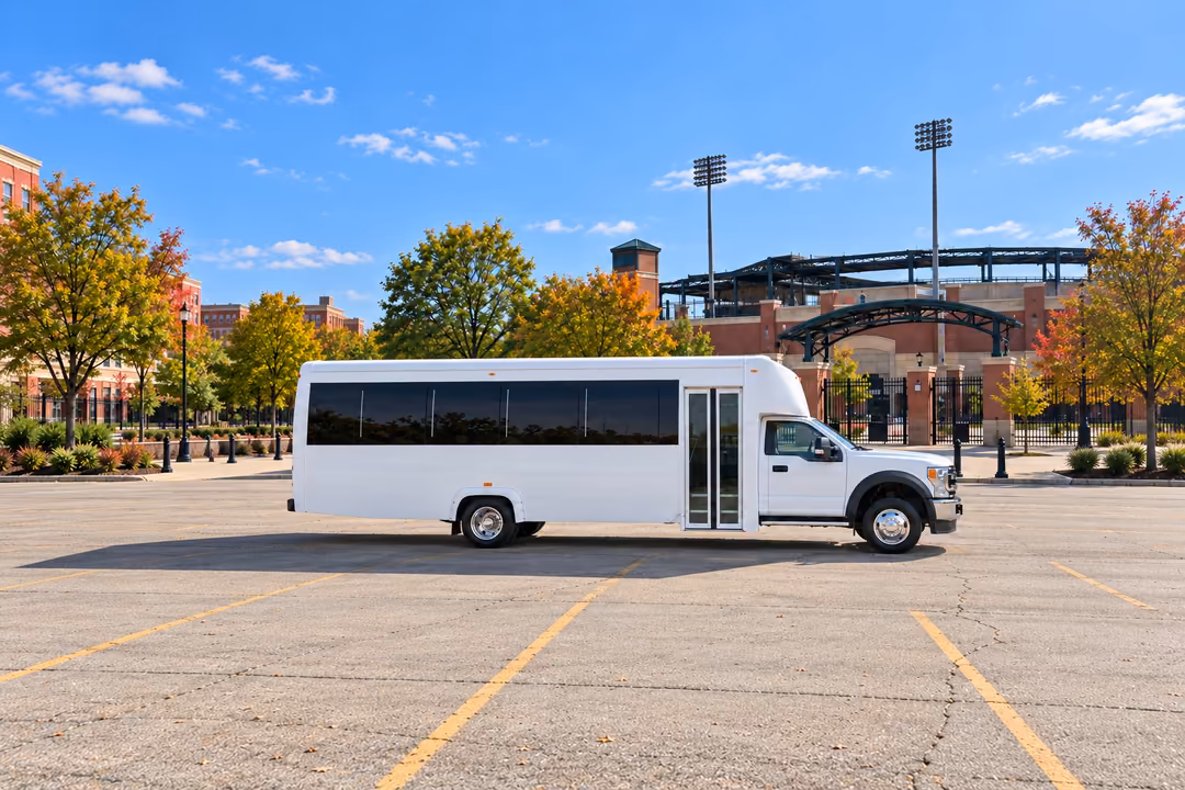 Peoria IL 25 passenger party bus rental exterior