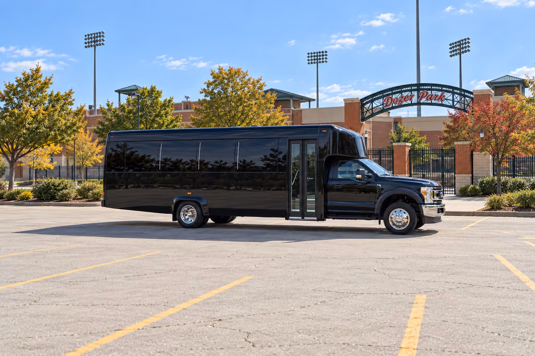 Peoria IL 28 passenger party bus rental exterior