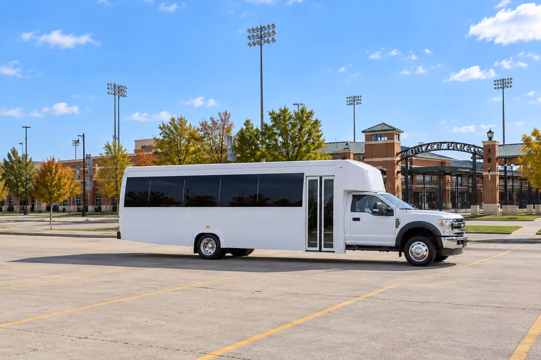 Peoria IL 30 passenger party bus rental exterior
