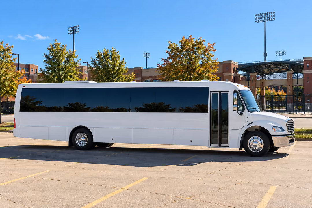 Peoria IL 50 passenger party bus rental exterior