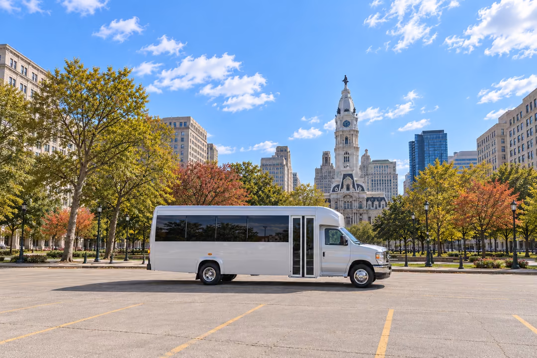 Philadelphia 18 passenger party bus rental exterior