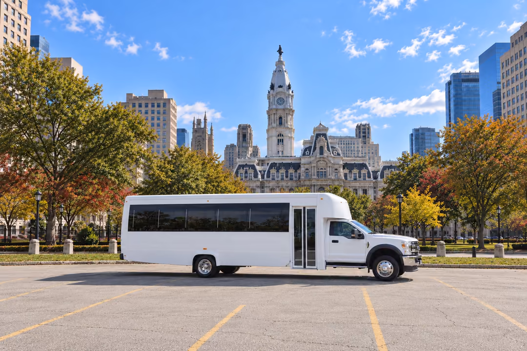Philadelphia 25 passenger party bus rental exterior