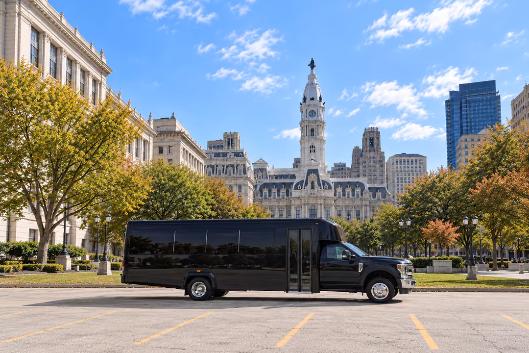 Philadelphia 28 passenger party bus rental exterior