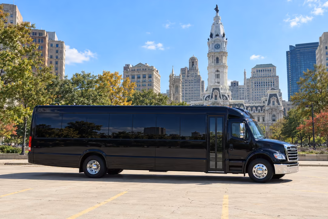 Philadelphia 40 passenger party bus rental exterior