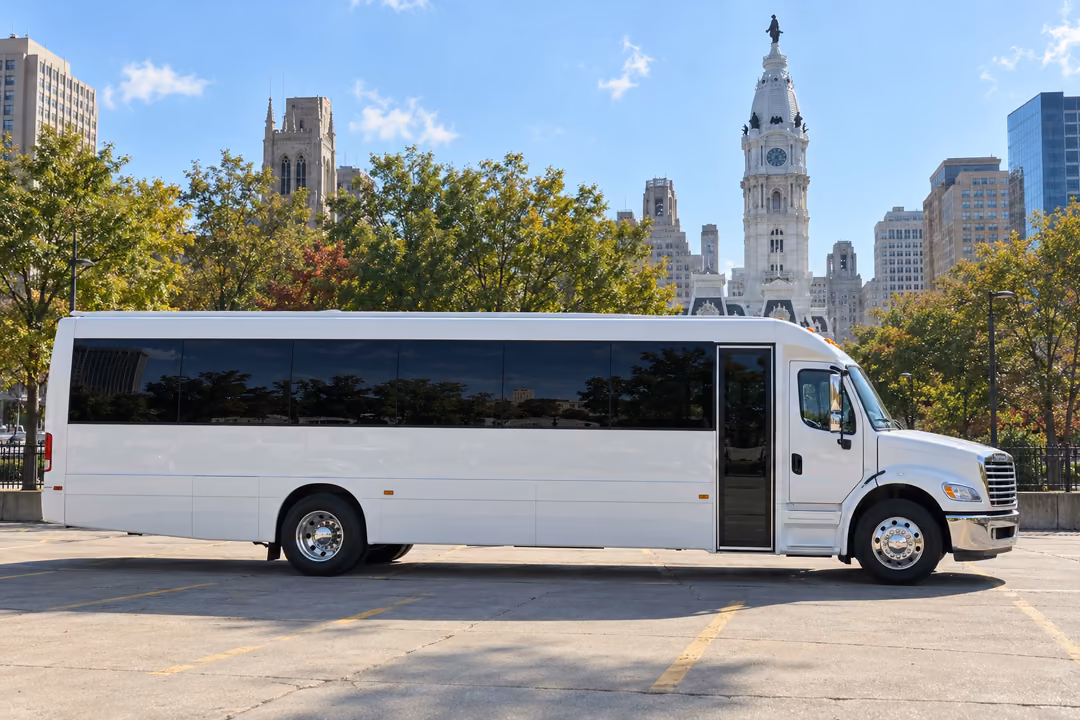 Philadelphia 50 passenger party bus rental exterior