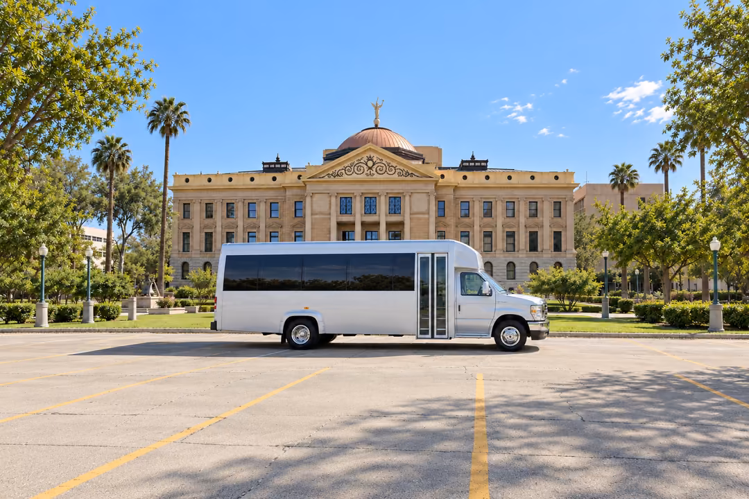Phoenix 18 passenger party bus rental exterior